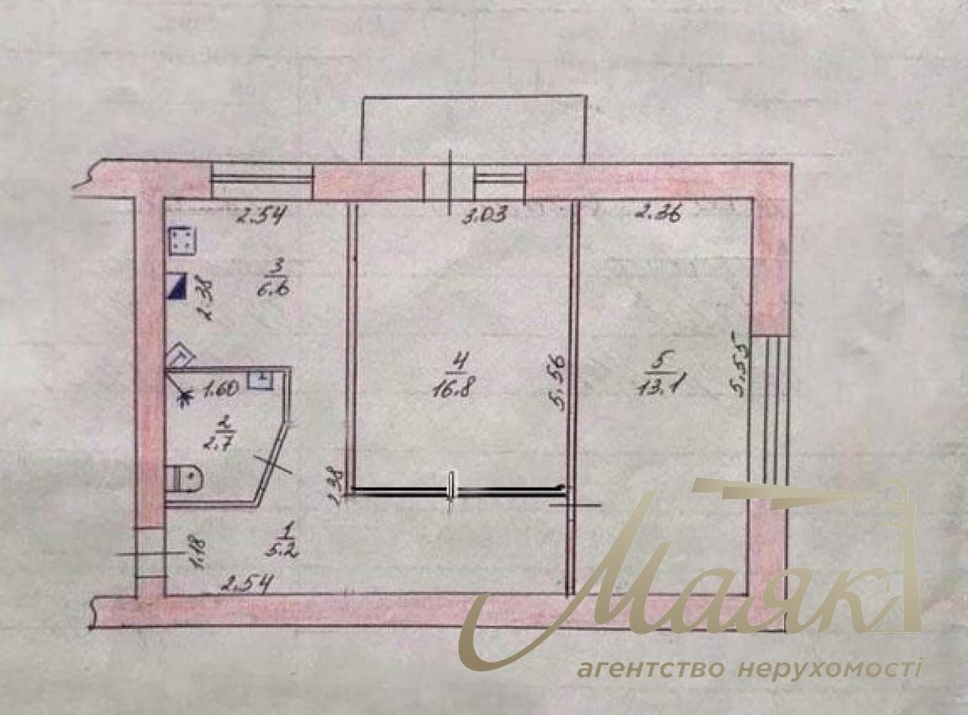 2к.квартира, кирпич, 3/5 эт.